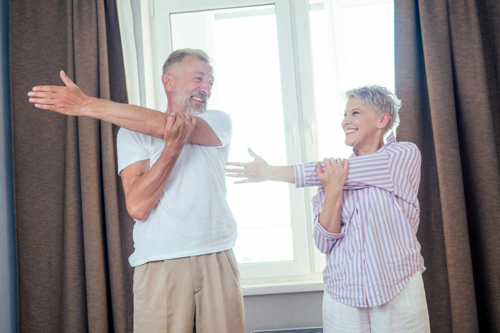 gymnastic exercises of two pensioners